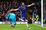 LONDON, ENGLAND - FEBRUARY 25: Cesc Fabregas of Chelsea celebrates scoring his sides first goal during the Premier League match between Chelsea and Swansea City at Stamford Bridge on February 25, 2017 in London, England.  (Photo by Clive Rose/Getty Images)